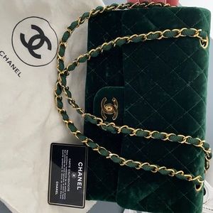 COPY - Chanel velvet  green handbag.
